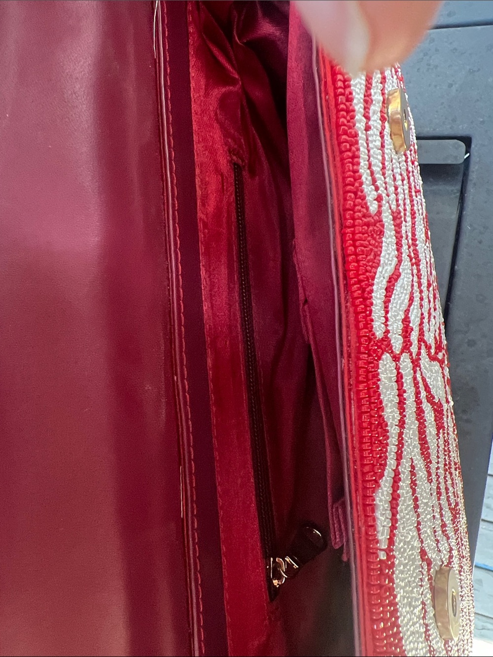 Red & White Beaded Shoulder Bag - Picture 5 of 5